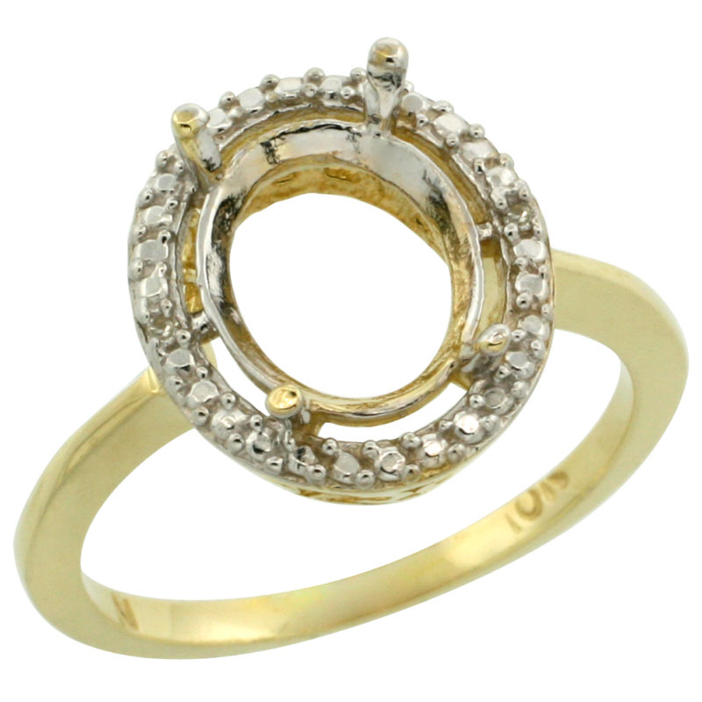 14K Yellow Gold Semi-Mount Ring ( 10x8 mm ) Oval Stone & 0.083 ct Diamond Accent, sizes 5 - 10