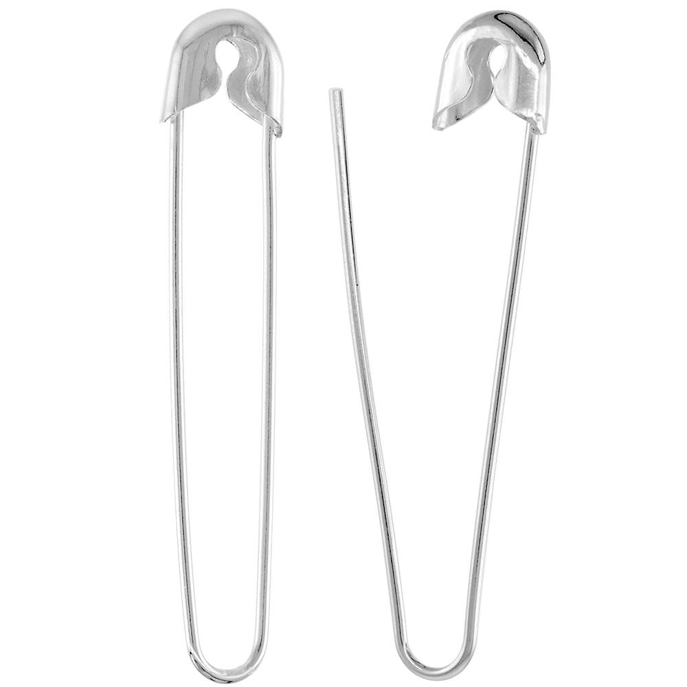 Sterling Silver Safety Pin Earrings Italy, 1 3/4 inch