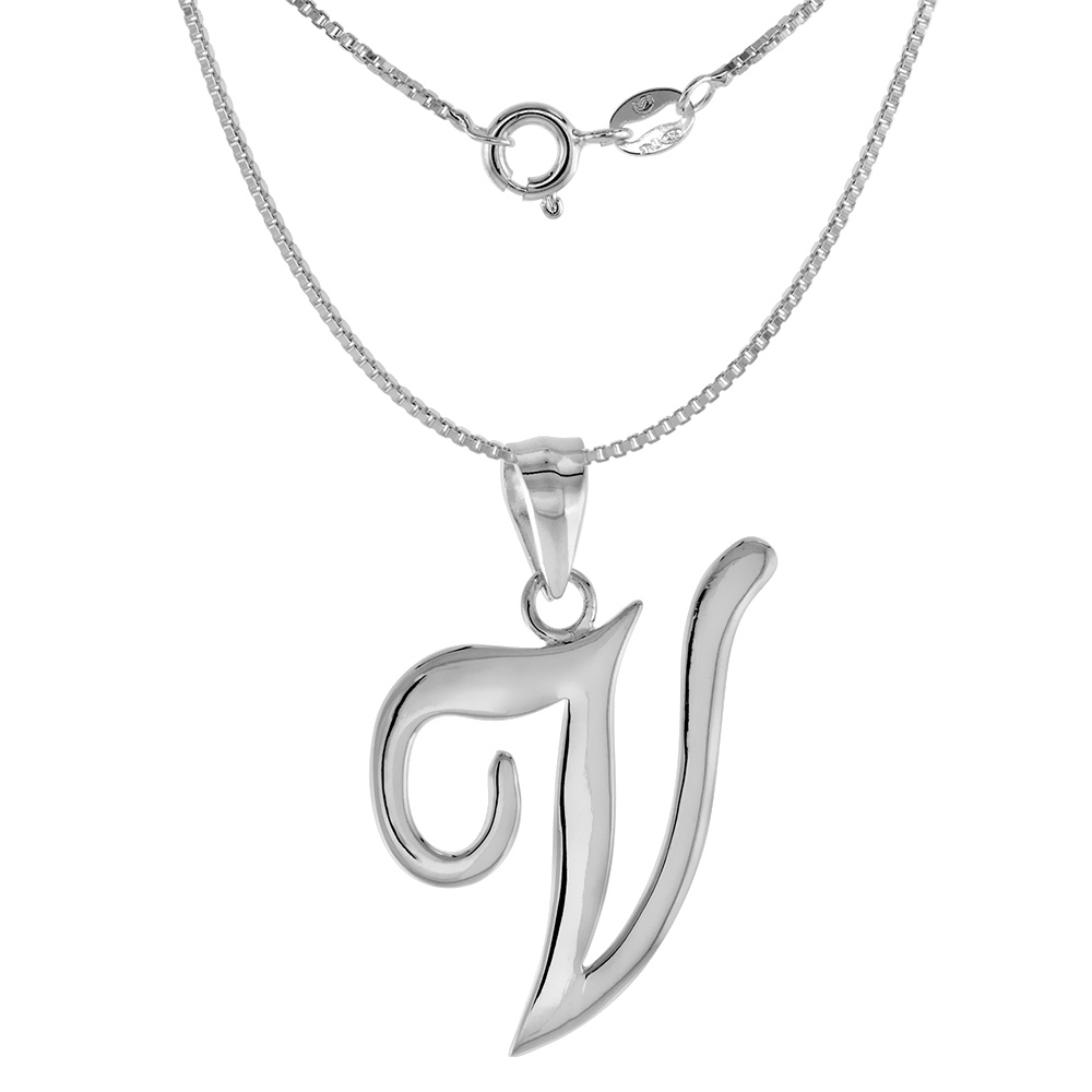 Small 3/4 inch Sterling Silver Small Script Initial V Pendant for Women Flawless High Polished Finish No Chain