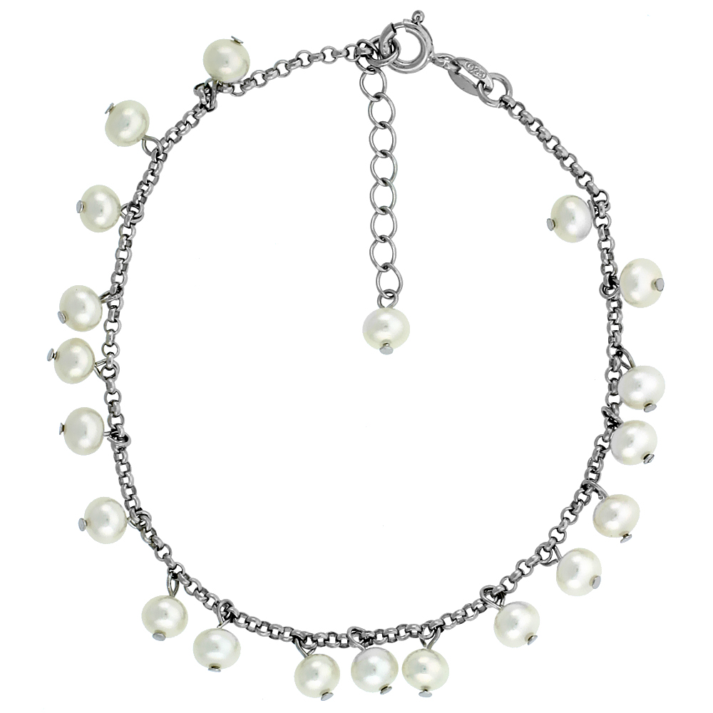 Sterling Silver Pearl Bracelet 5 mm Freshwater, 7.5 inch + 1 in. Extension