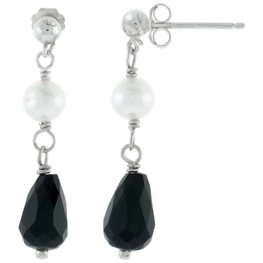 Sterling Silver Pearl Drop Earrings 5 mm and 7.5 mm Freshwater, 30 mm Long