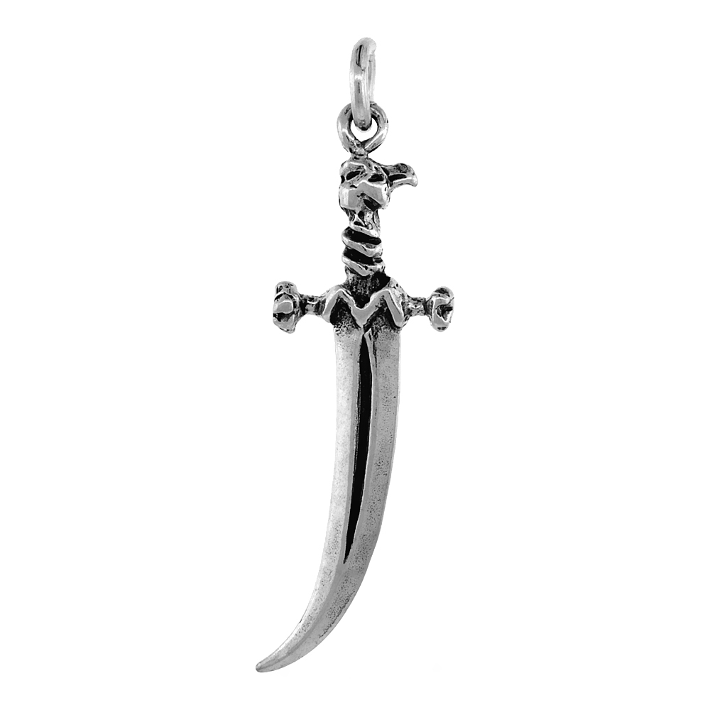 STERLING SILVER SABRE PENDANT ANTIQUED FINISH 1 1/2 INCH