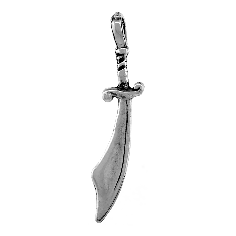 Sterling Silver Scimitar Sword Necklace Antiqued finish 1 1/4 inch, 16 - 30 inch 0.8mm Box Chain