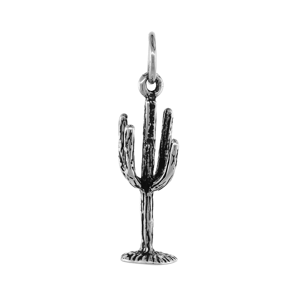 Sterling Silver Cactus Necklace Antiqued finish 1 inch, 16 - 30 inch 0.8mm Box Chain