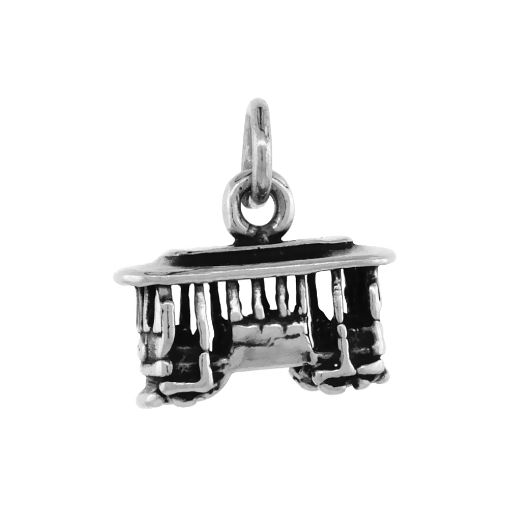 STERLING SILVER SAN FRANCISCO CABLE CAR PENDANT ANTIQUED FINISH 5/8 INCH