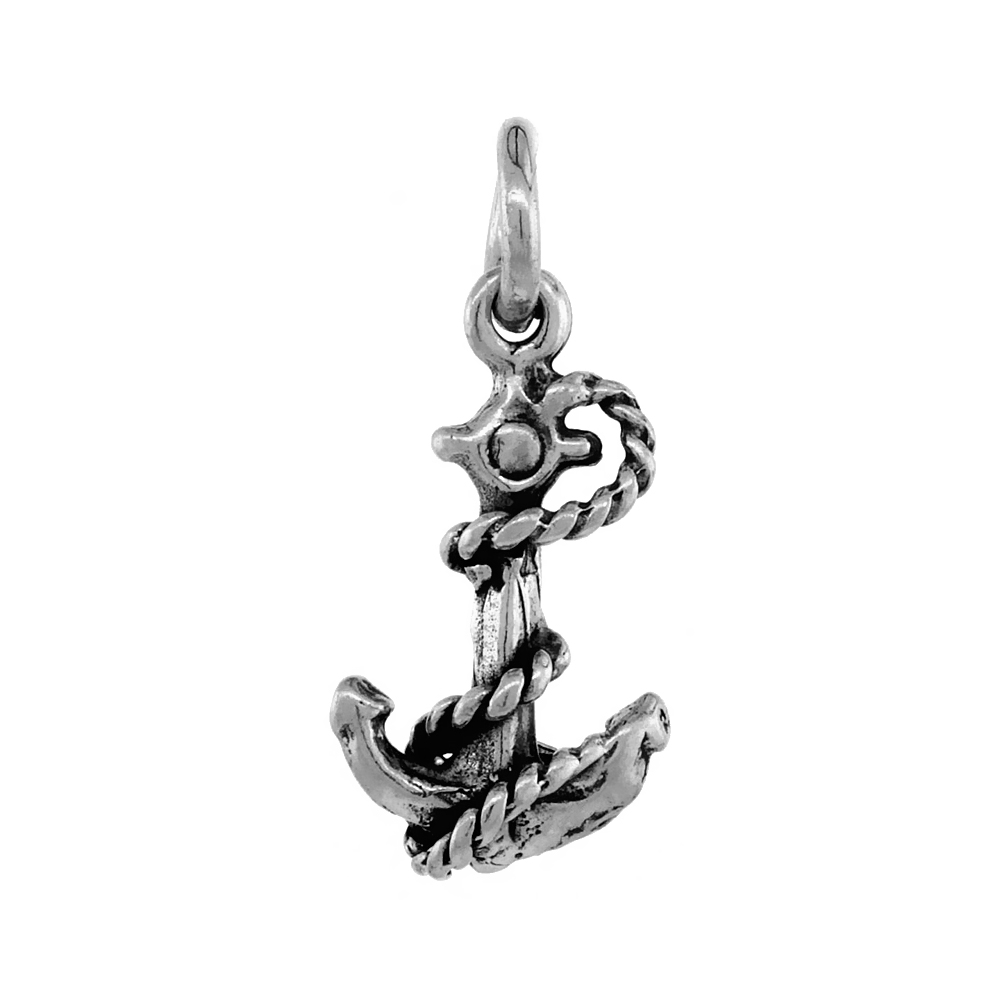 Sterling Silver Small Anchor Necklace Antiqued finish 1/2 inch, 16 - 30 inch 0.8mm Box Chain