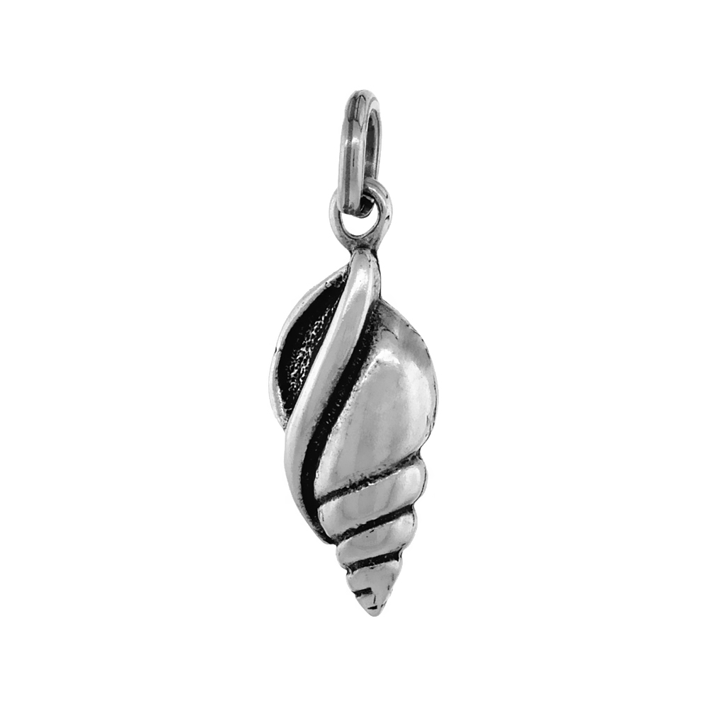 Sterling Silver Sea Snail Necklace Antiqued finish 5/8 inch, 16 - 30 inch 0.8mm Box Chain