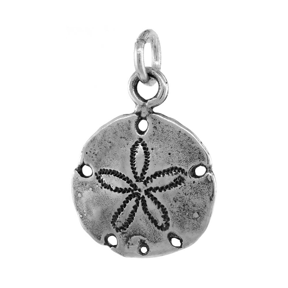 Sterling Silver Sand Dollar Necklace Antiqued finish 1/2 inch, 16 - 30 inch 0.8mm Box Chain