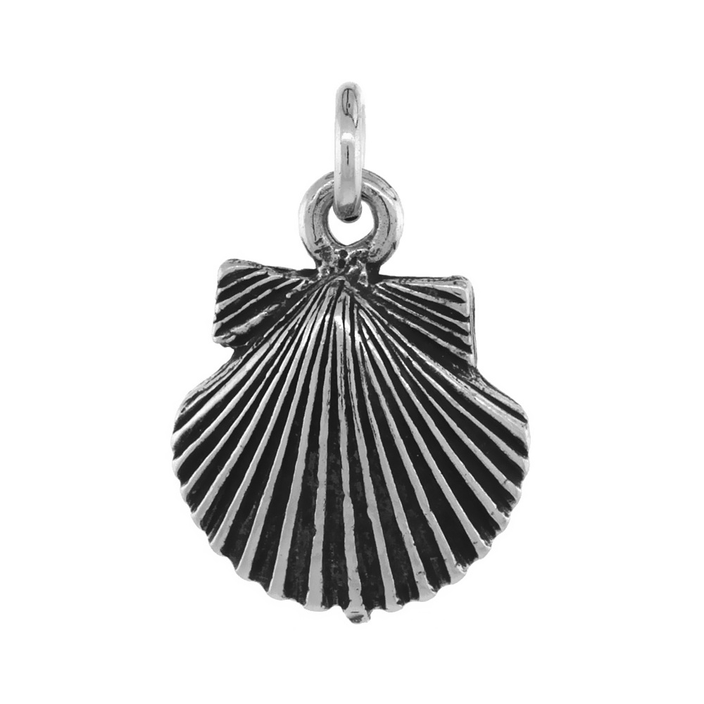 STERLING SILVER CLAM SHELL PENDANT ANTIQUED FINISH 7/16 INCH