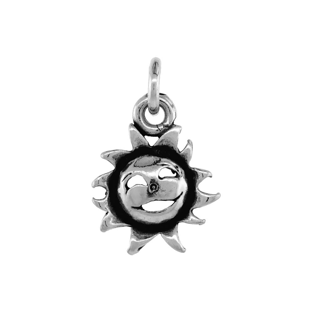 Sterling Silver Sun Necklace Antiqued finish 1/4 inch, 16 - 30 inch 0.8mm Box Chain