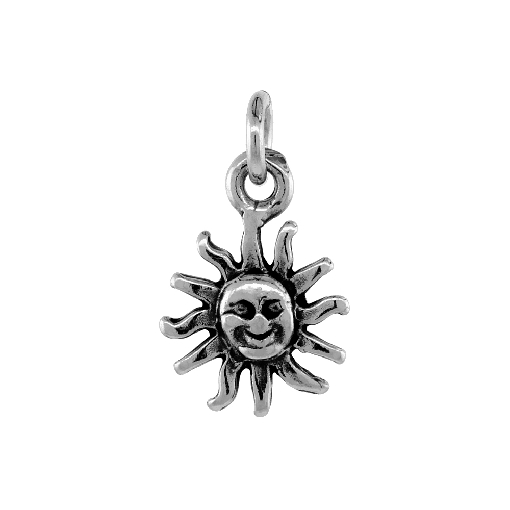 Sterling Silver Sun Necklace Antiqued finish 1/4 inch, 16 - 30 inch 0.8mm Box Chain