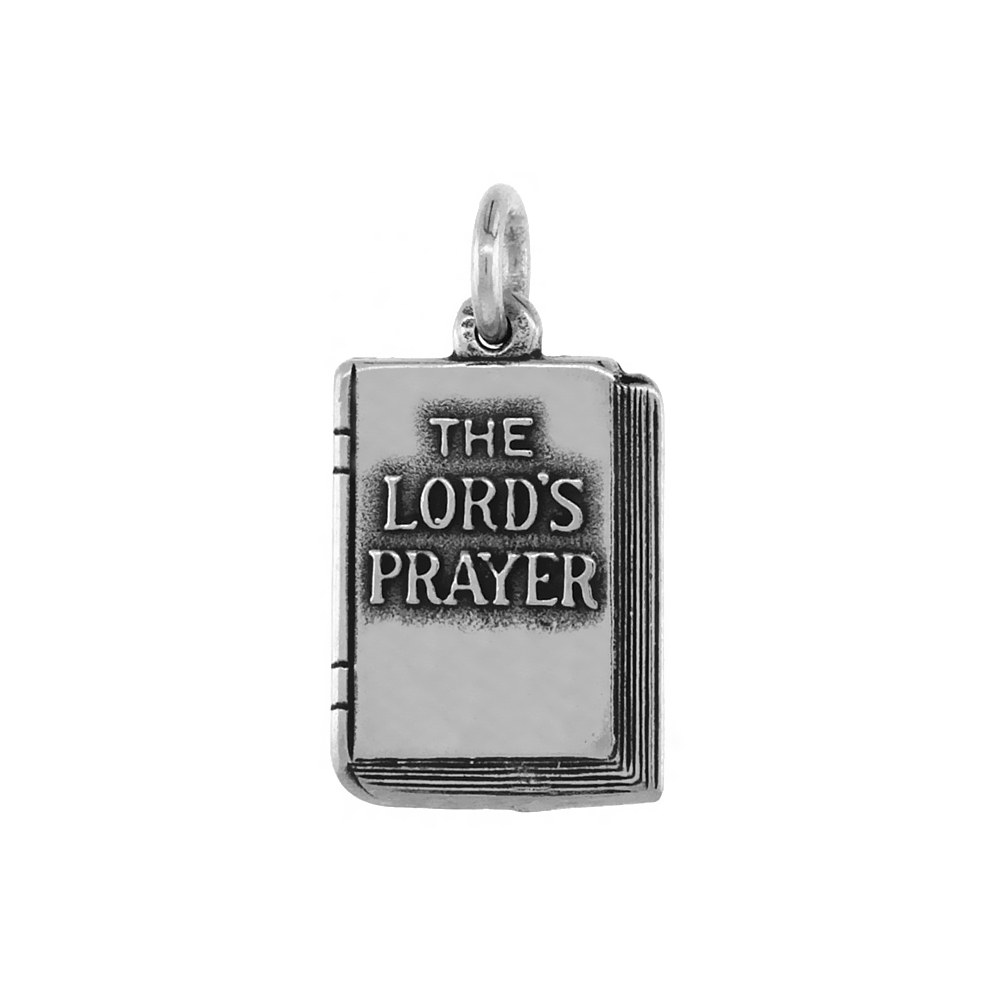 Sterling Silver Lords Prayer Necklace Antiqued finish 5/16 inch, 16 - 30 inch 0.8mm Box Chain