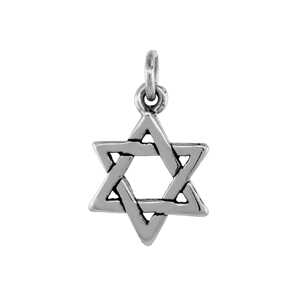 Sterling Silver Star of David Necklace Antiqued finish 5/16 inch, 16 - 30 inch 0.8mm Box Chain