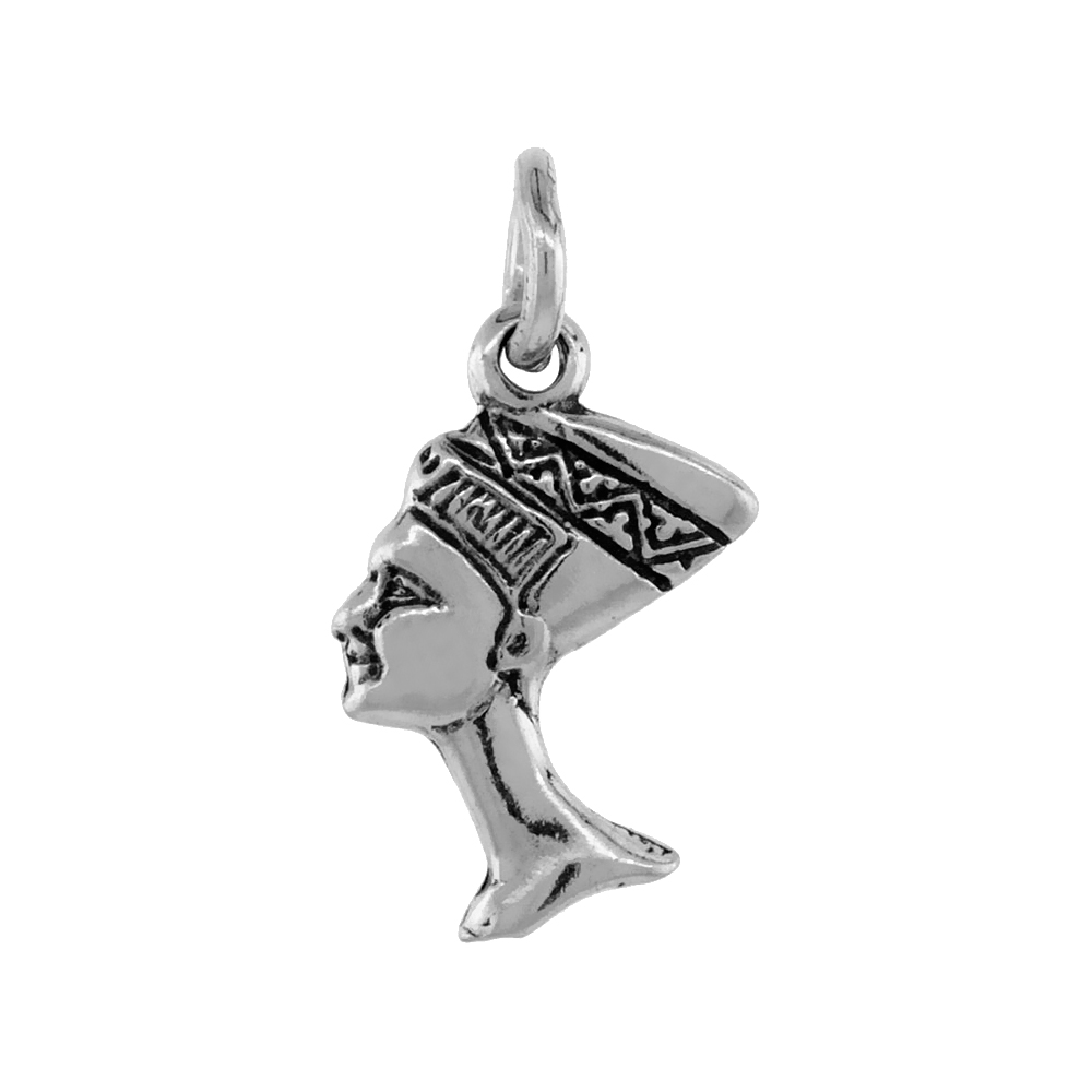 Sterling Silver Small Queen Nefertiti Necklace Antiqued finish 1/2 inch, 16 - 30 inch 0.8mm Box Chain