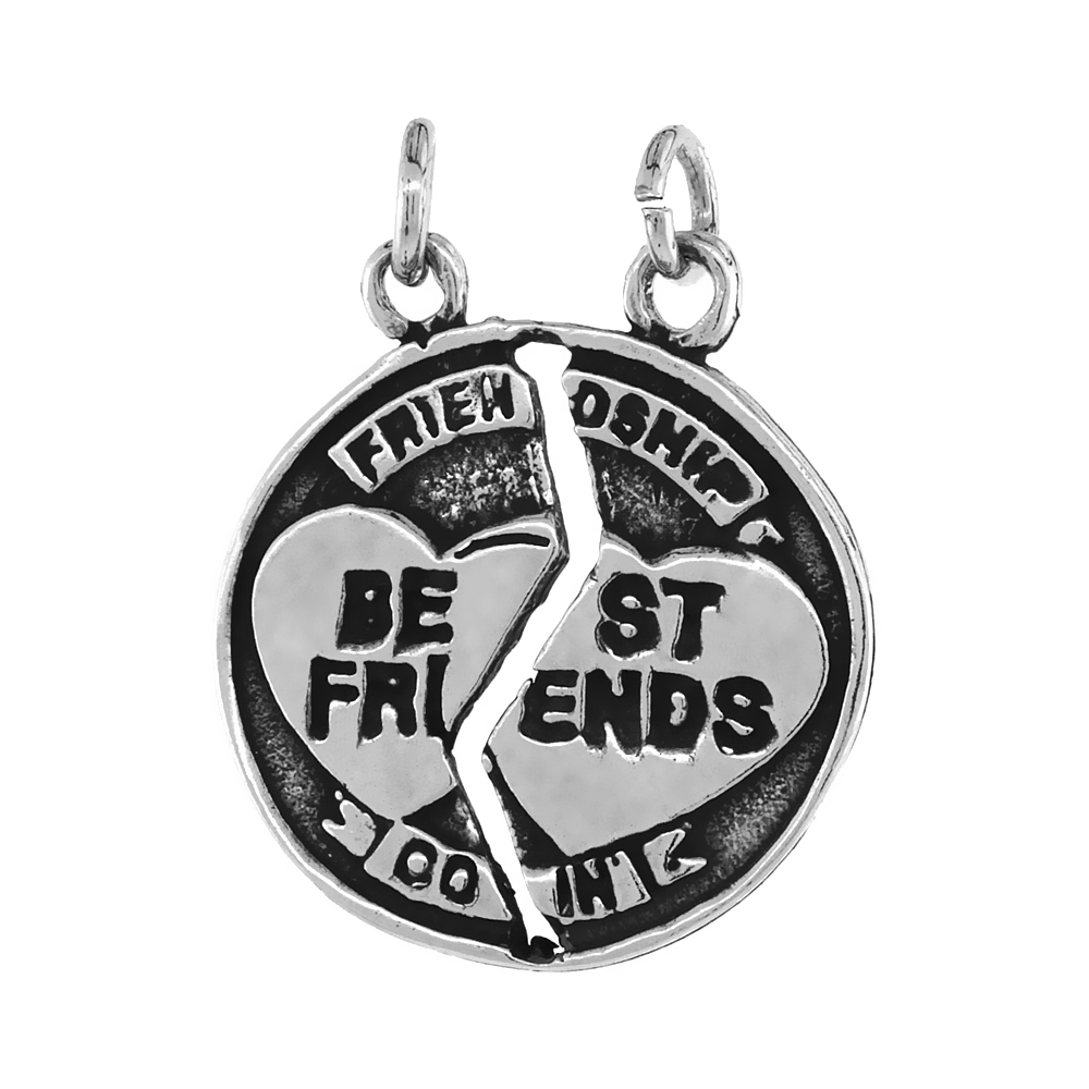 STERLING SILVER BEST FRIEND NECKLACE ANTIQUED FINISH 1 INCH, 16 - 30 INCH 1.2 MM BOX CHAIN