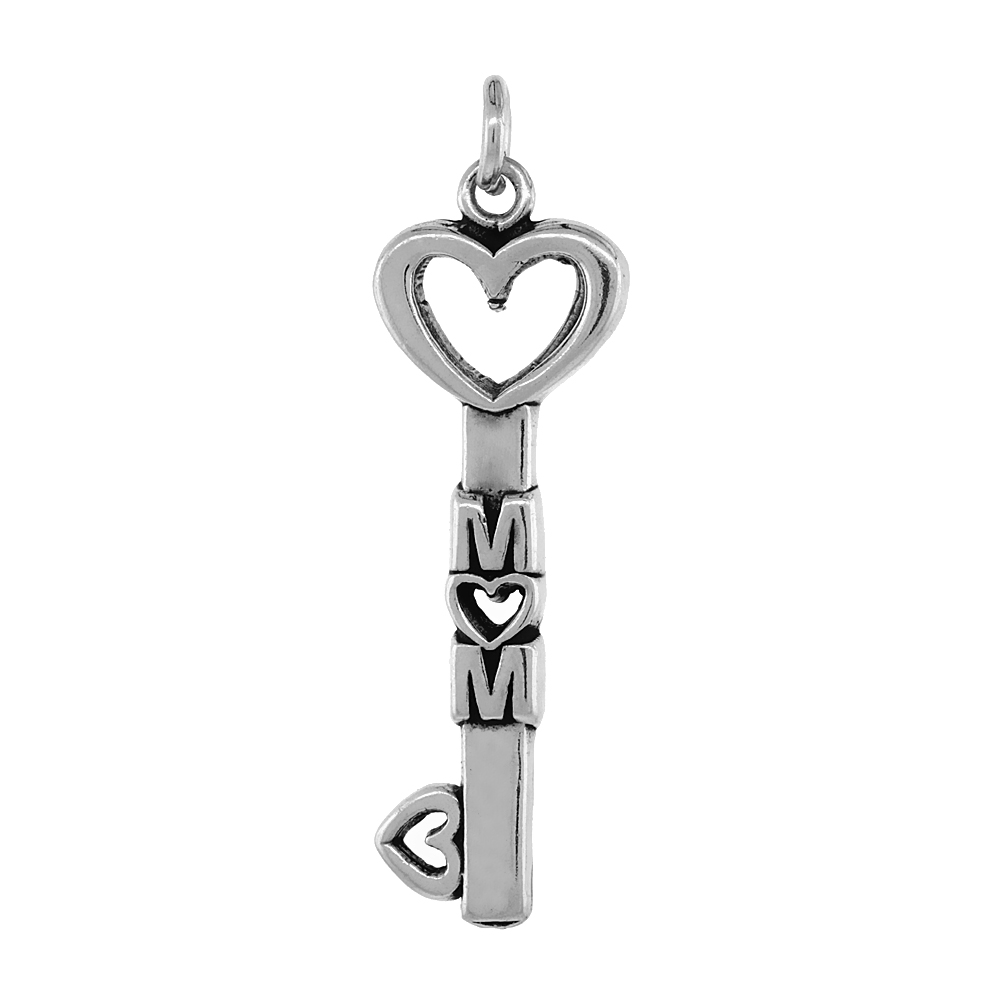 STERLING SILVER LOVE MOM NECKLACE ANTIQUED FINISH 1 9/16 INCH, 16 - 30 INCH 1 MM BOX CHAIN