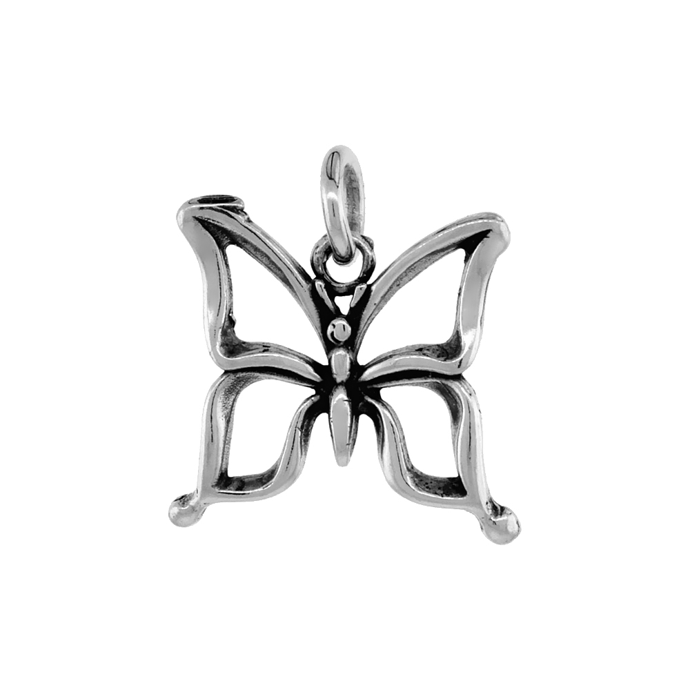 Sterling Silver Butterfly Necklace Antiqued finish 5/8 inch, 16 - 30 inch 0.8mm Box Chain