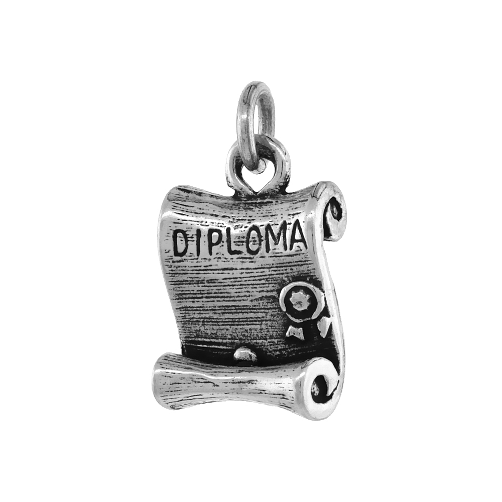 Sterling Silver Diploma Necklace Antiqued finish 3/4 inch, 16 - 30 inch 0.8mm Box Chain