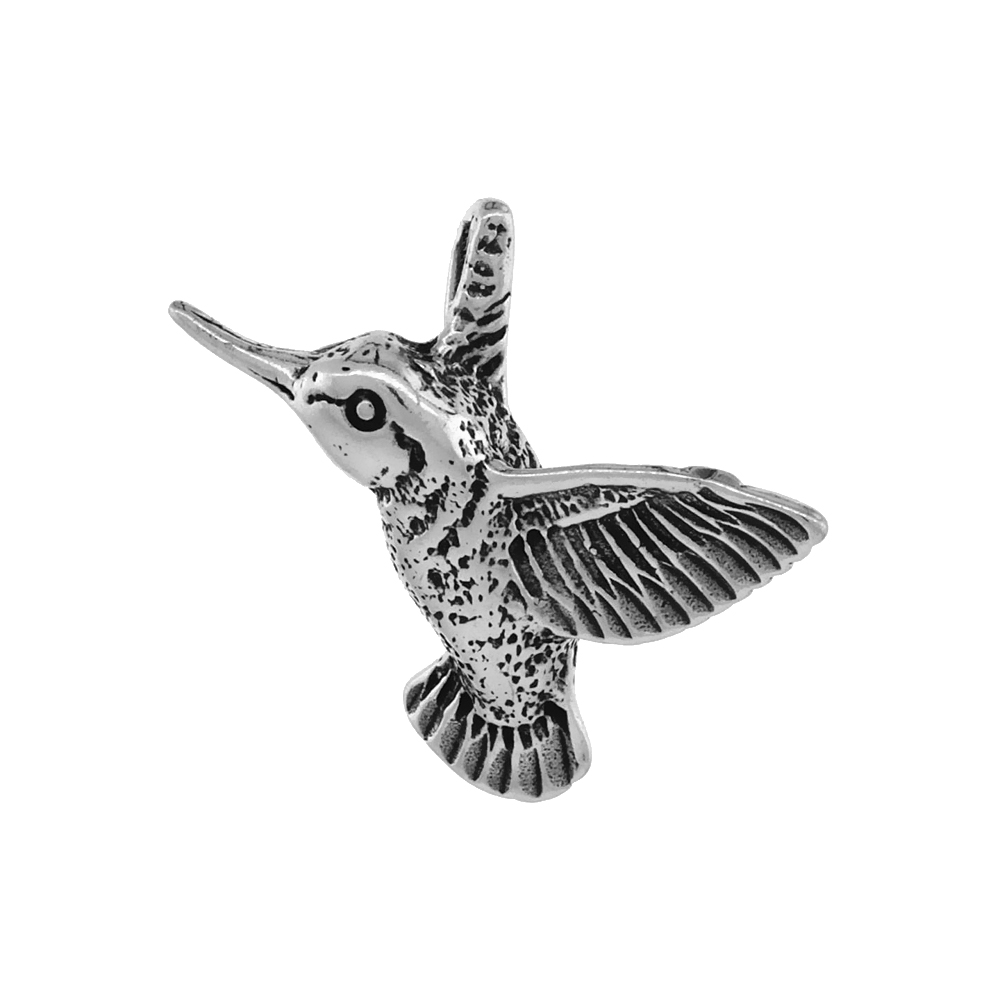 Sterling Silver Hummingbird Necklace Antiqued finish 7/8 inch long, 16 - 30 inch 0.8mm Box Chain