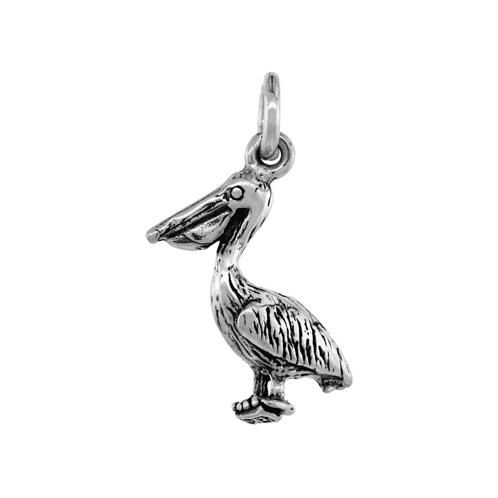 Sterling Silver Pelican Necklace Antiqued finish 3/4 inch, 16 - 30 inch 0.8mm Box Chain