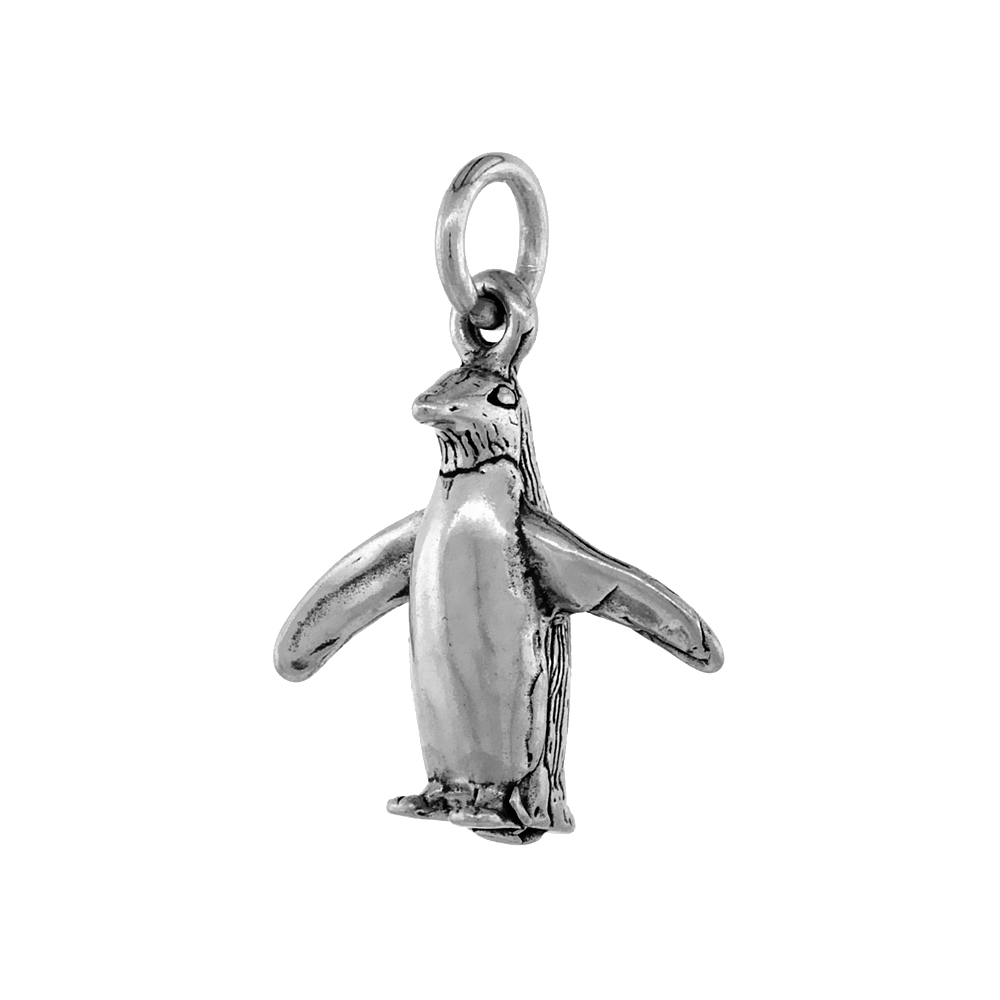 Sterling Silver Penguin Necklace Antiqued finish 3/4 inch, 16 - 30 inch 1 mm Box Chain