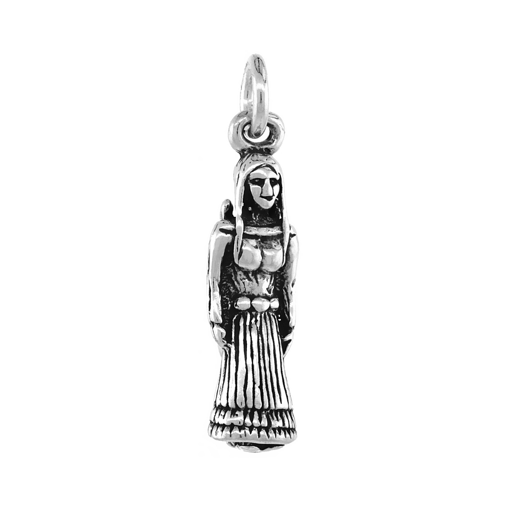 Sterling Silver Native American Woman Necklace Antiqued finish 1 inch, 16 - 30 inch 1 mm Box Chain