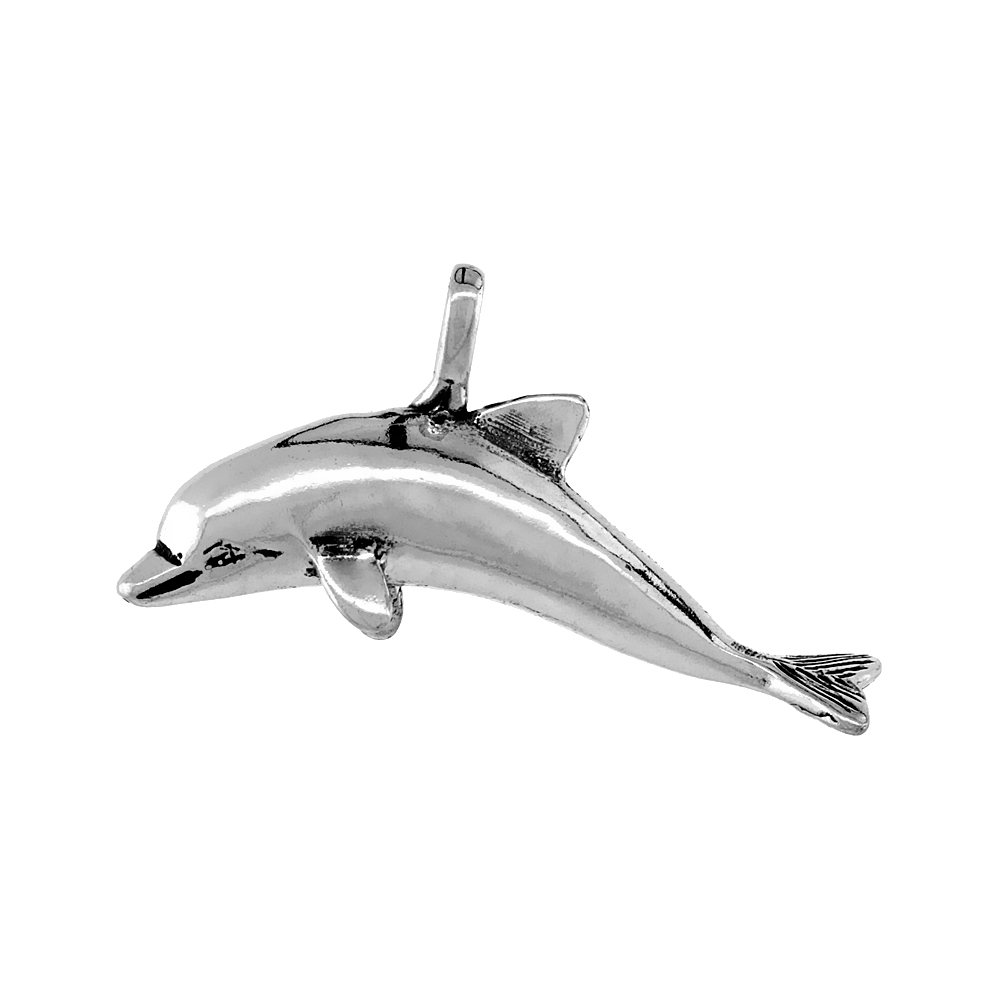 STERLING SILVER DOLPHIN PENDANT ANTIQUED FINISH 1 1/4 INCH