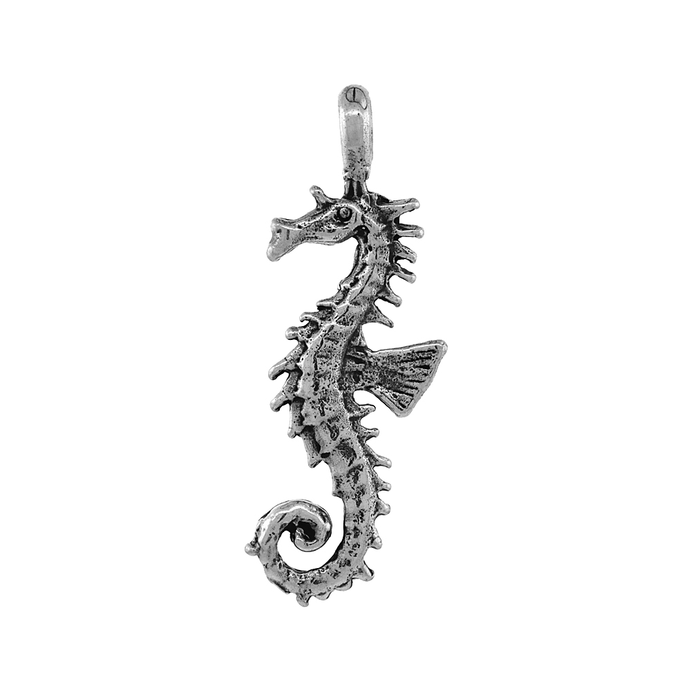 Sterling Silver Seahorse Necklace Antiqued finish 1 1/2 inch, 16 - 30 inch 0.8mm Box Chain