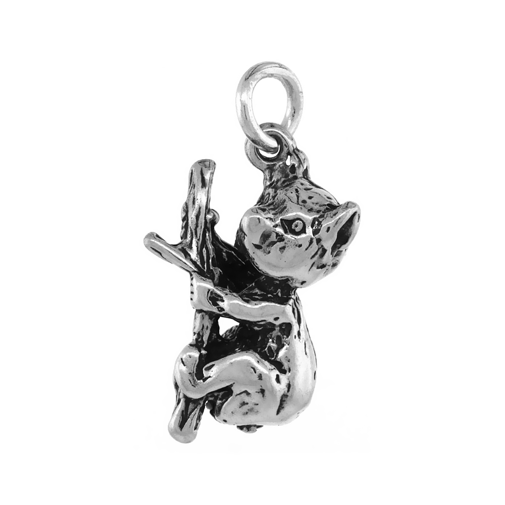 STERLING SILVER KOALA BEAR NECKLACE ANTIQUED FINISH 7/8 INCH, 16 - 30 INCH 1.2 MM BOX CHAIN