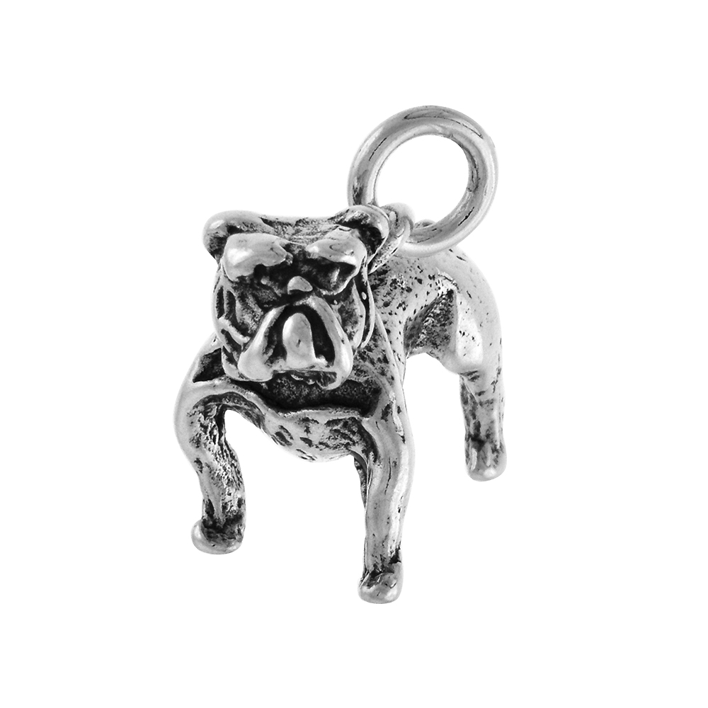 Sterling Silver Bulldog Necklace Antiqued finish 3/4 inch, 16 - 30 inch 1.2 mm Box Chain