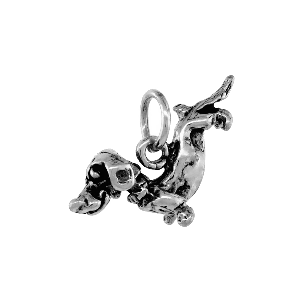 Sterling Silver Dachshund Dog Necklace Antiqued finish 3/4 inch, 16 - 30 inch 0.8mm Box Chain