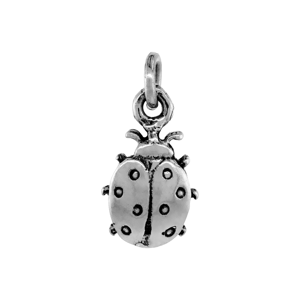 Sterling Silver Ladybug Necklace Antiqued finish 7/8 inch, 16 - 30 inch 0.8mm Box Chain