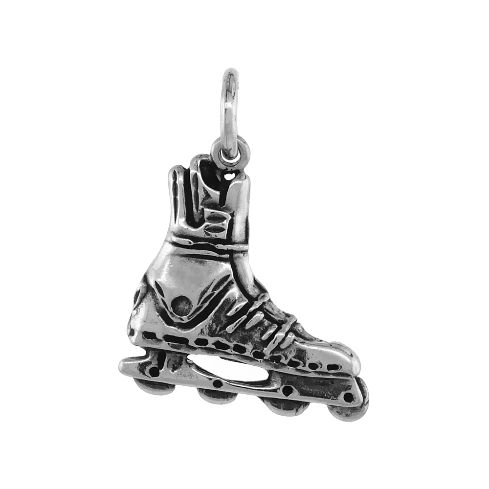 Sterling Silver Roller Blades Necklace Antiqued finish 5/8 inch, 16 - 30 inch 0.8mm Box Chain