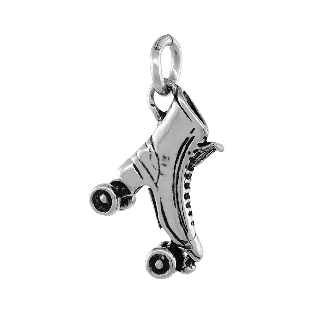 STERLING SILVER ROLLER SKATES PENDANT ANTIQUED FINISH 1 INCH