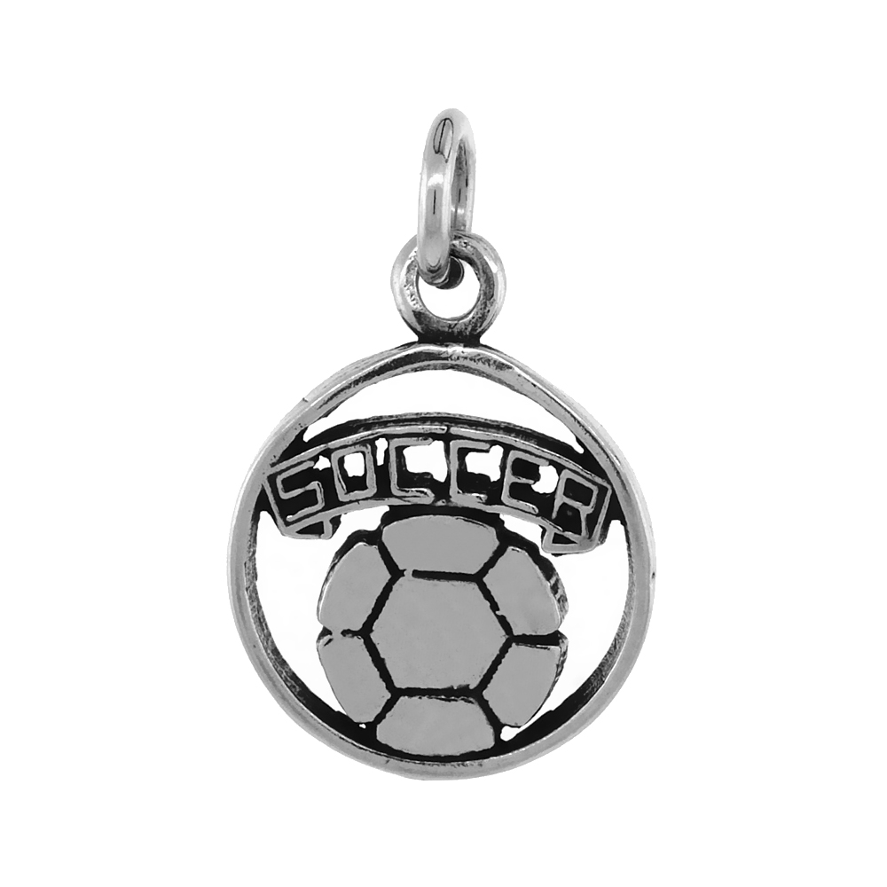 Sterling Silver Soccer Necklace Antiqued finish 3/4 inch, 16 - 30 inch 0.8mm Box Chain