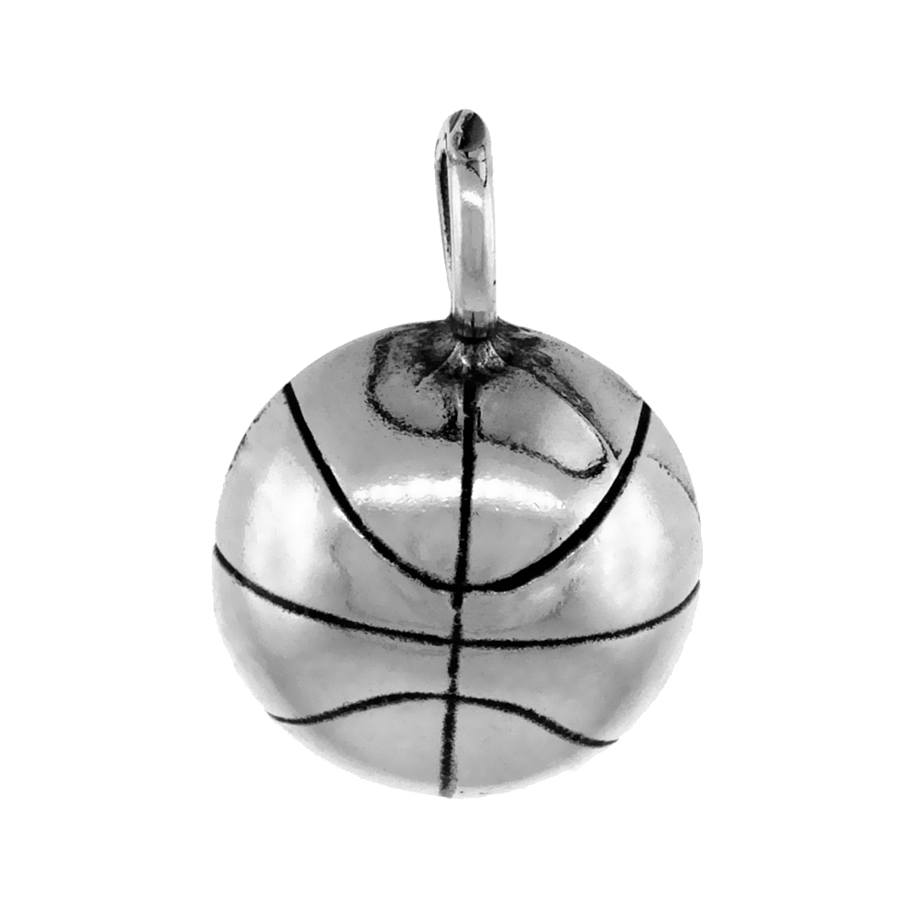 Sterling Silver Basketball Necklace Antiqued finish 3/4 inch, 16 - 30 inch 0.8mm Box Chain