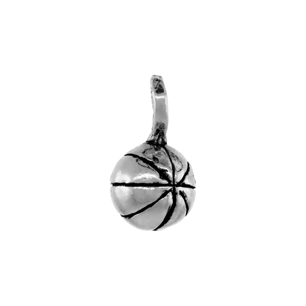 Sterling Silver Teeny Basketball Necklace Antiqued finish 9/16 inch, 16 - 30 inch 0.8mm Box Chain