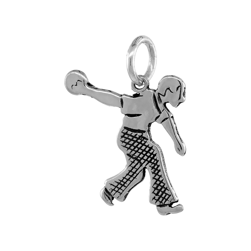 STERLING SILVER BOWLER PENDANT ANTIQUED FINISH 3/4 INCH