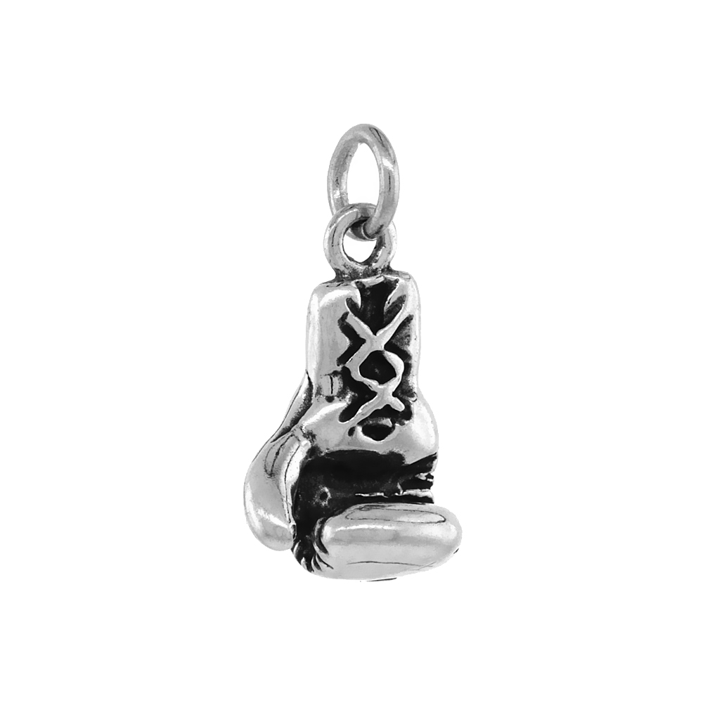 Sterling Silver Boxing Glove Necklace Antiqued finish 3/4 inch, 16 - 30 inch 1 mm Box Chain