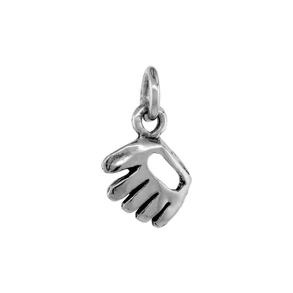 Sterling Silver Baseball Glove Necklace Antiqued finish 1/2 inch, 16 - 30 inch 0.8mm Box Chain