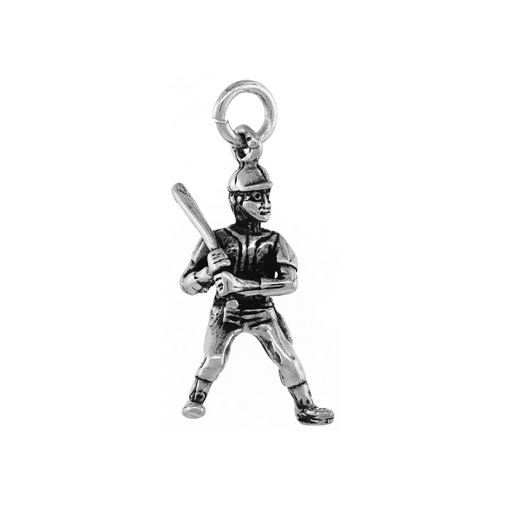 Sterling Silver Football Player Necklace Antiqued finish 1 1/8 inch, 16 - 30 inch 1.2 mm Box Chain