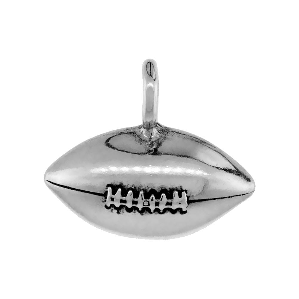 Sterling Silver Football Necklace Antiqued finish 3/4 inch, 16 - 30 inch 0.8mm Box Chain