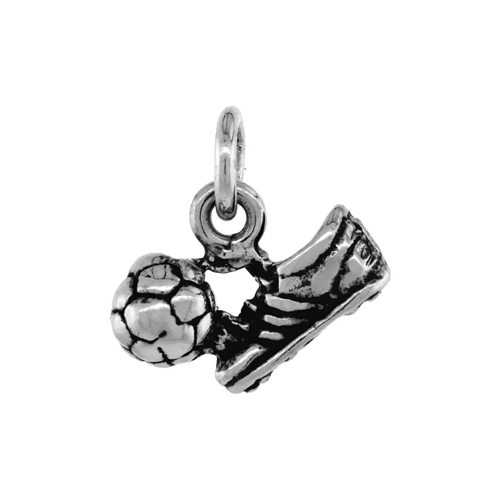 Sterling Silver Soccer Shoe and Ball Necklace Antiqued finish 9/16 inch, 16 - 30 inch 0.8mm Box Chain