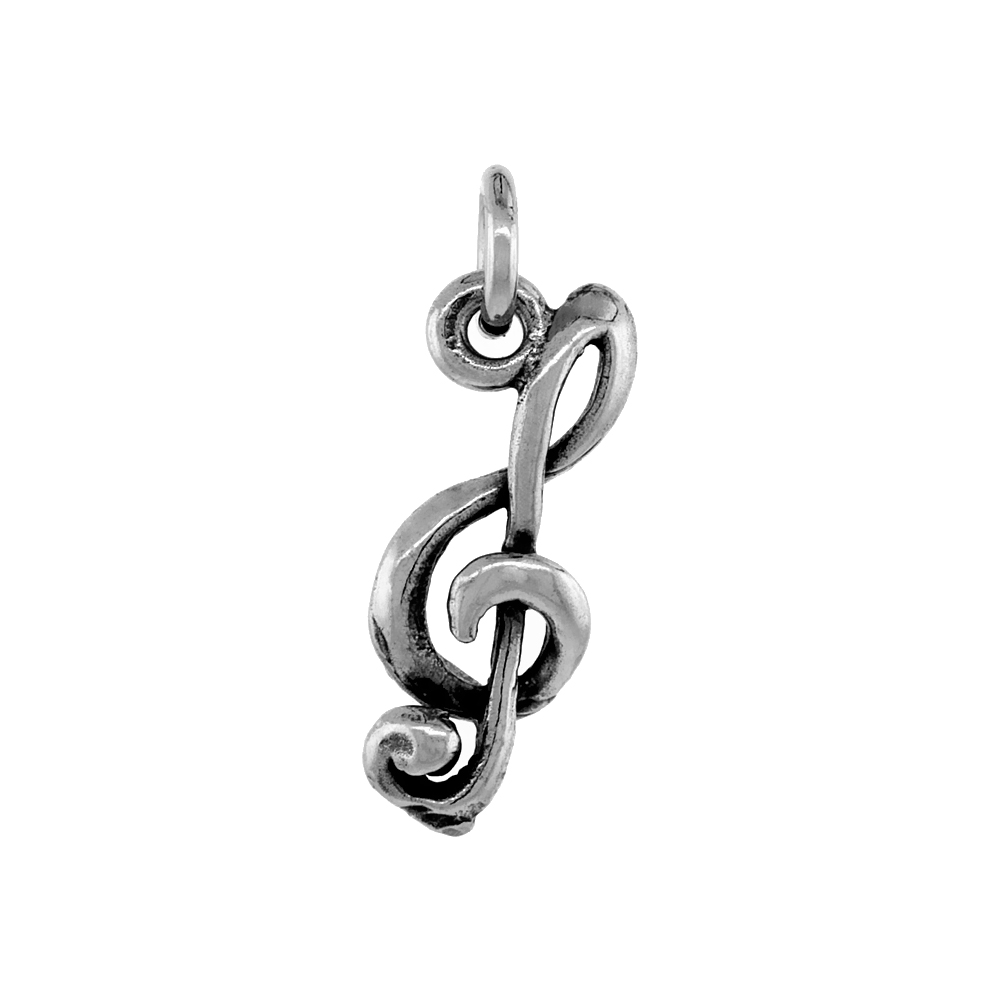 Sterling Silver G-clef Necklace Antiqued finish 3/4 inch, 16 - 30 inch 0.8mm Box Chain