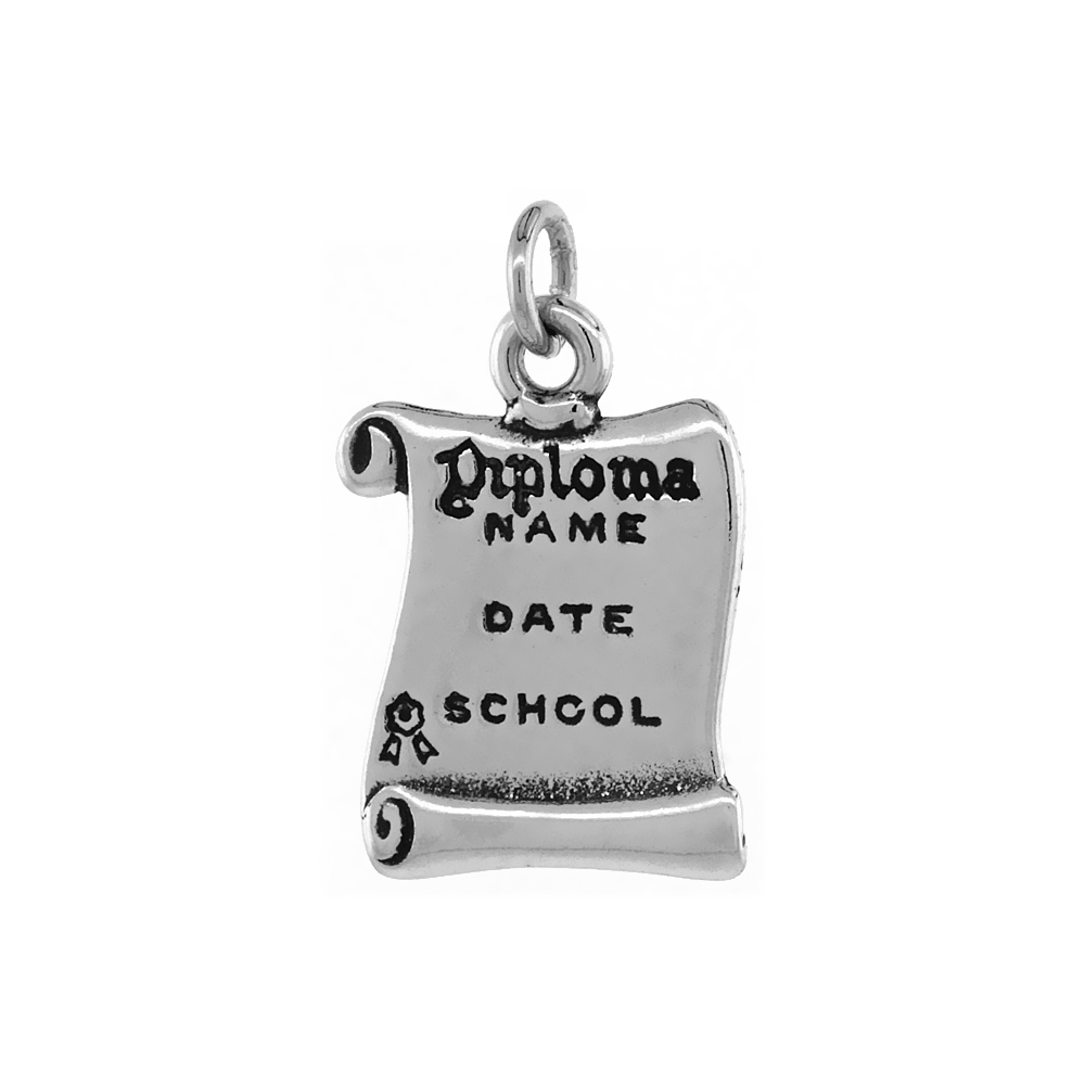 Sterling Silver Diploma Necklace Engraveable Antiqued finish 16 - 30 inch 0.8mm Box Chain