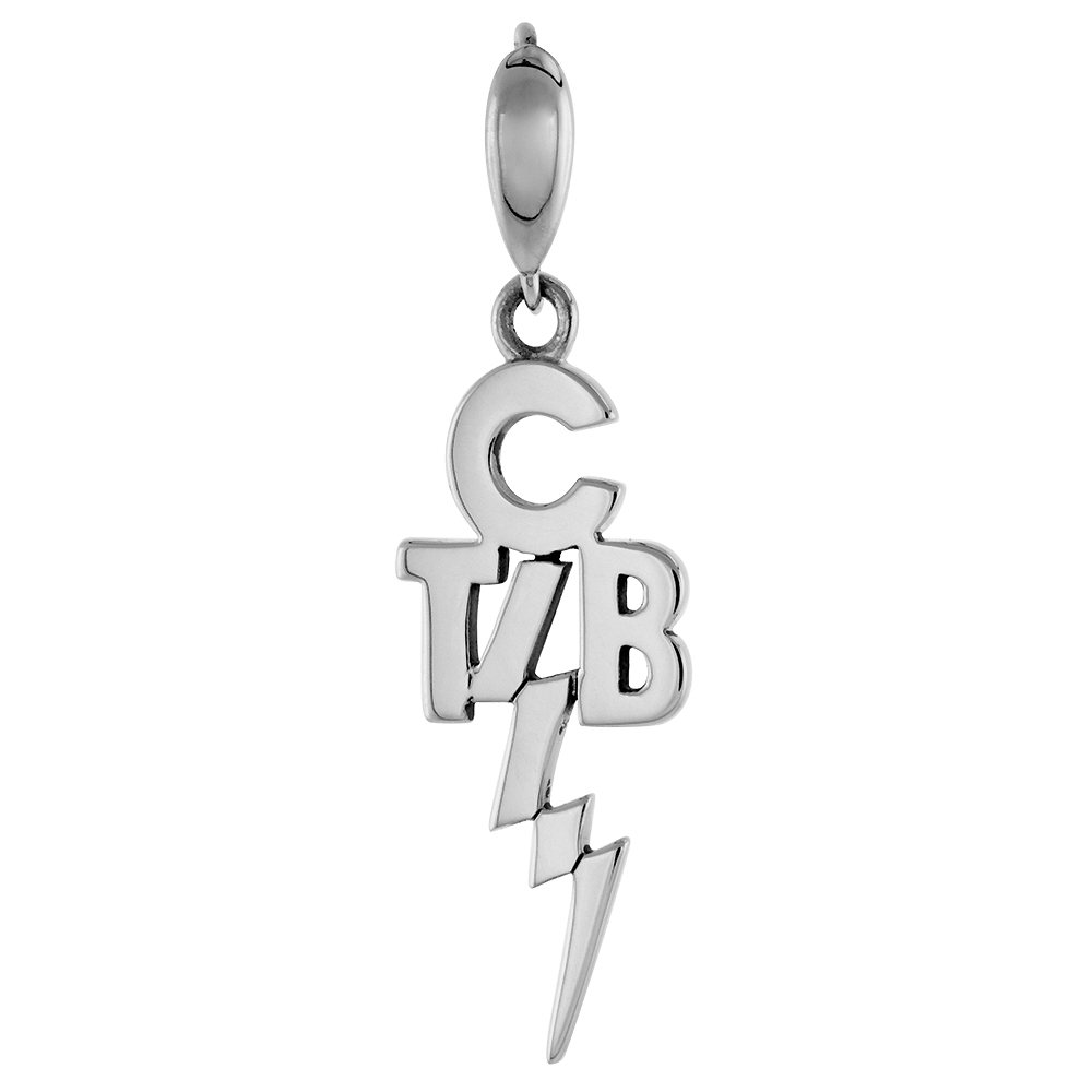Sterling Silver Elvis&#039;s Motto take Care of Business TCB Necklace Antiqued finish 1 1/4 inch tall, 16 - 30 inch 0.8mm Box Chain
