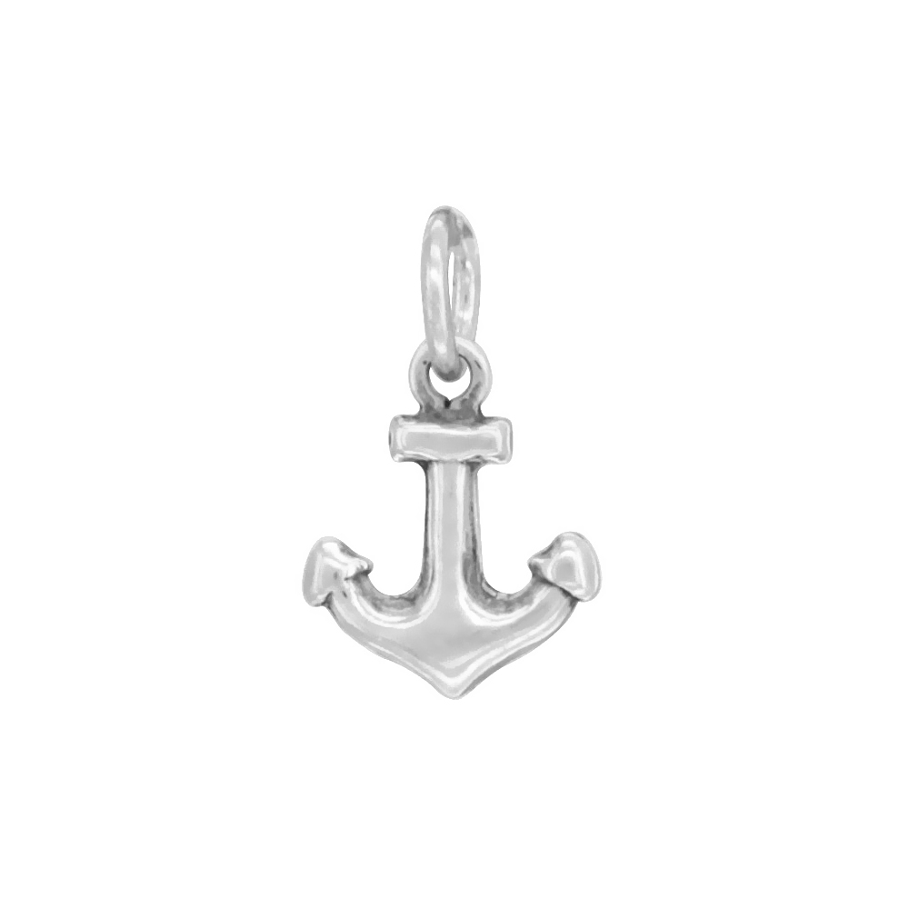 Sterling Silver Small Tiny Anchor Necklace Antiqued finish 1/2 inch tall, 16 - 30 inch 0.8mm Box Chain