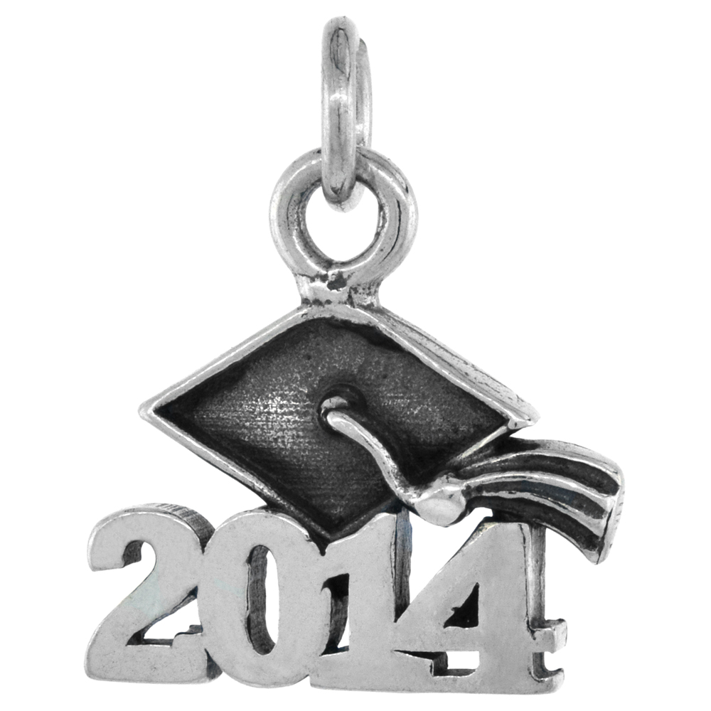 STERLING SILVER 2014 GRADUATION PENDANT ANTIQUED FINISH 5/8 INCH LONG