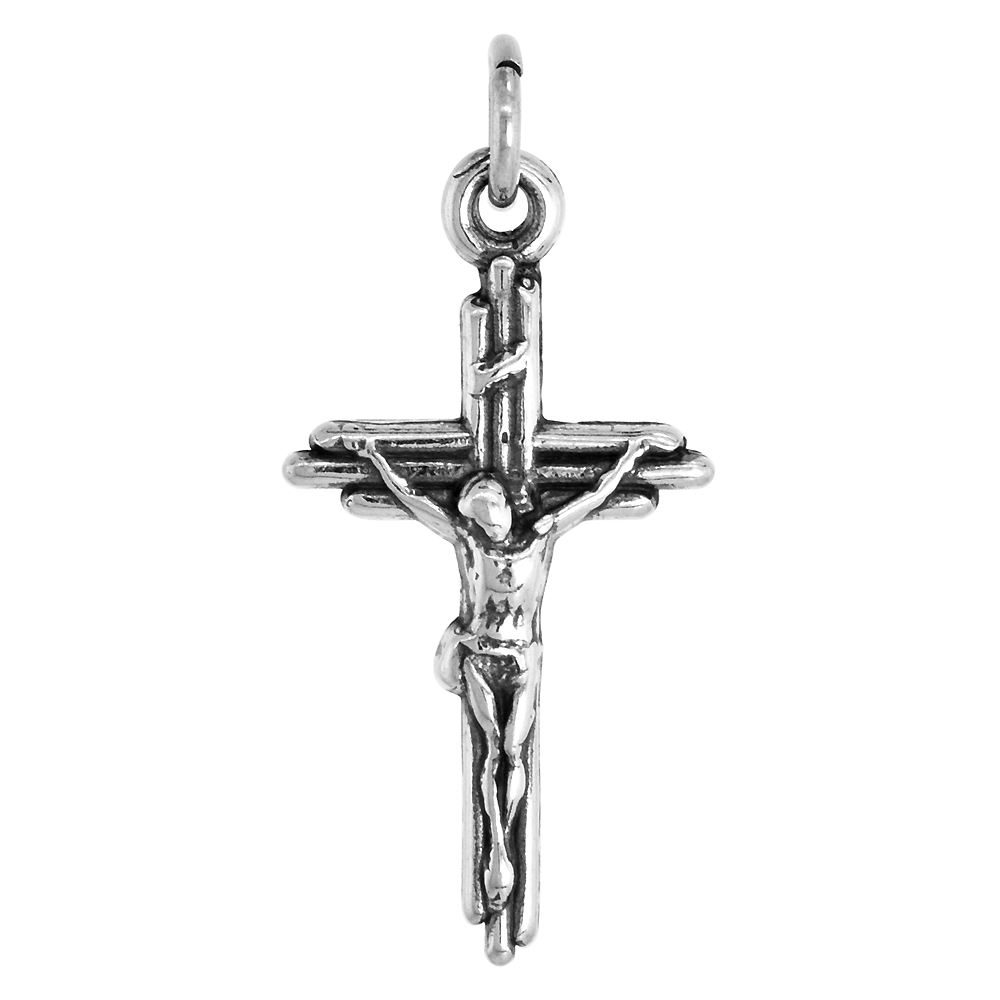 Sterling Silver Small Crucifix Pendant Antiqued finish Antique Finish, 9/16 inch wide
