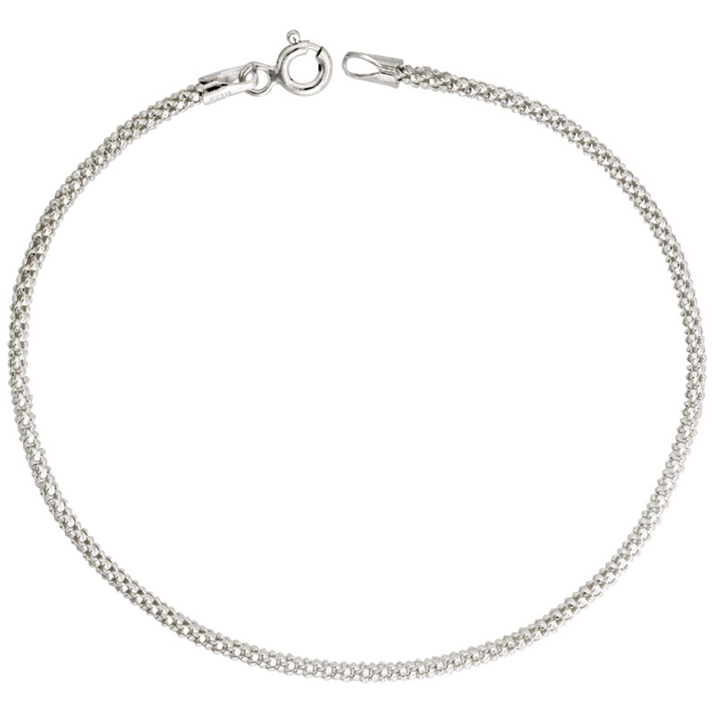 STERLING SILVER POPCORN CHAIN 1.8MM LIGHT WEIGHT NICKEL FREE ITALY, SIZES 16 - 20 INCH